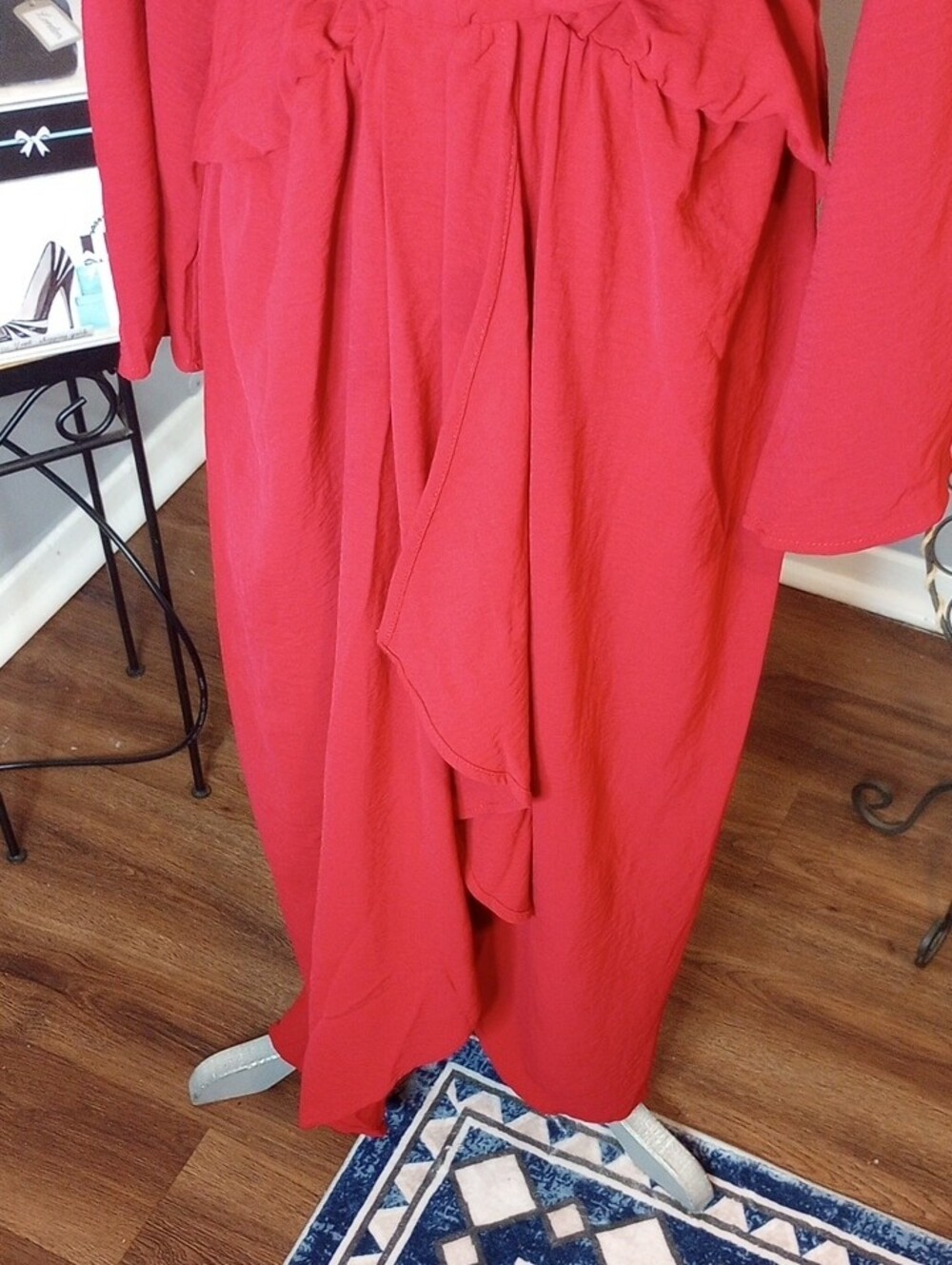 2 For $10 Red Long Sleeve Waist-Detail Wrap Dress - Picture 10 of 10